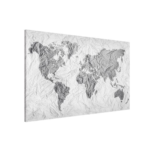 Lavagna magnetica nero Mappamondo di carta Bianco Grigio