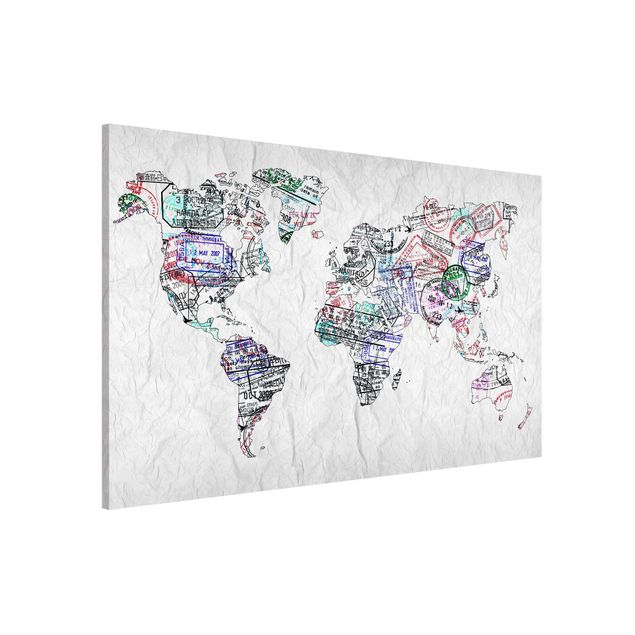 Lavagna magnetica bianco Timbro per passaporto mappa del mondo
