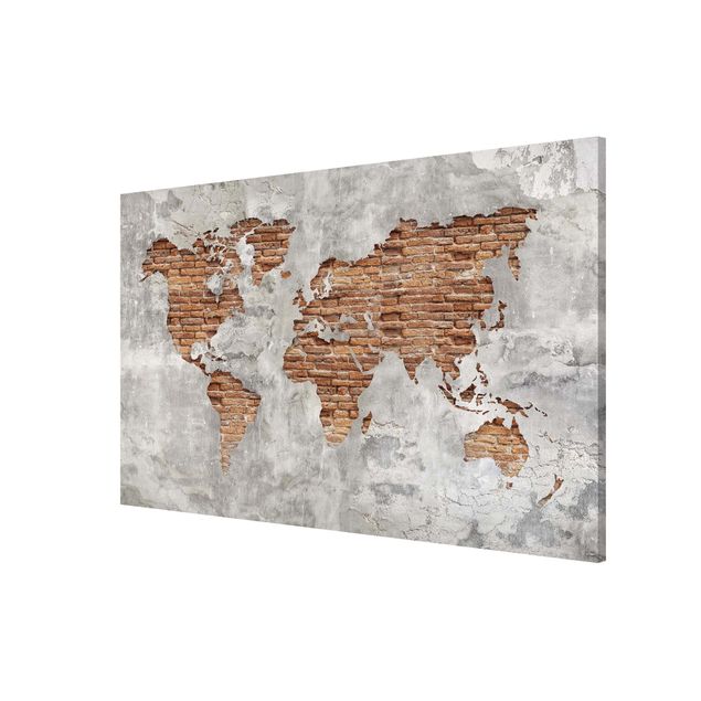 Lavagna magnetica - Shabby Concrete Brick World Map - Formato orizzontale 3:2