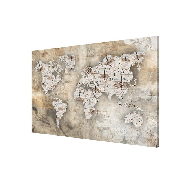 Lavagna magnetica - Shabby Watches World Map - Formato orizzontale 3:2