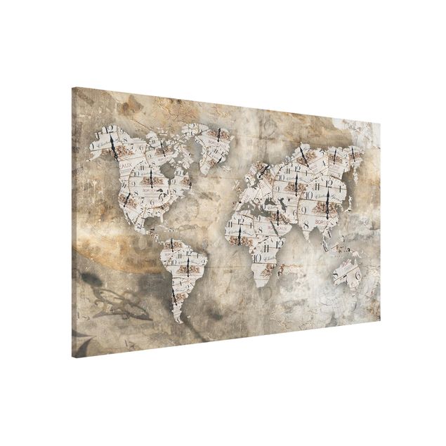 Lavagna magnetica per ufficio Orologi Shabby - Mappa del Mondo