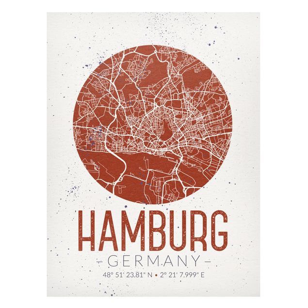 Lavagna magnetica - Hamburg City Map - Retro - Formato verticale 4:3