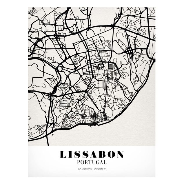 Lavagna magnetica nero Mappa di Lisbona - Classica