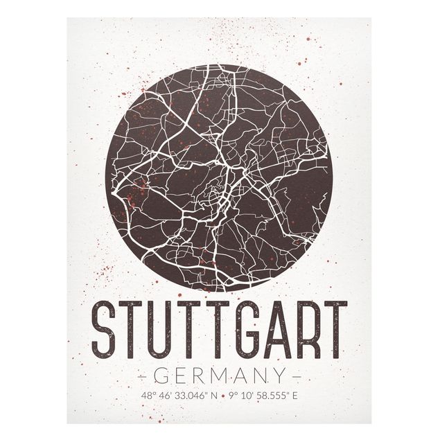 Lavagna magnetica - Stuttgart City Map - Retro - Formato verticale 4:3