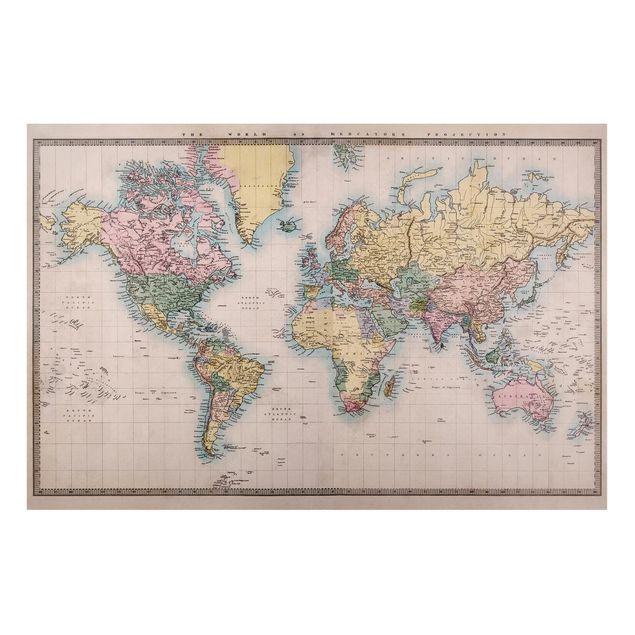 Lavagna magnetica - Vintage World Map around 1850 - Formato orizzontale