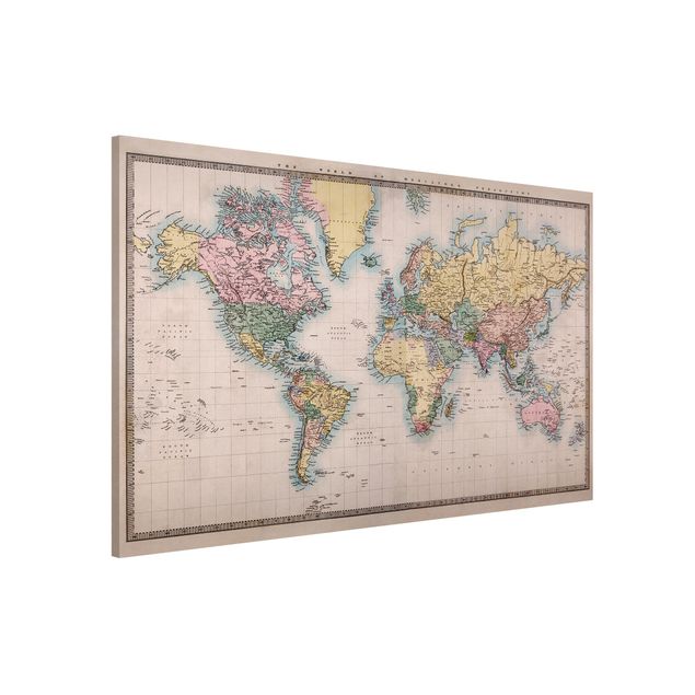 Lavagna magnetica per ufficio Mappa del mondo vintage del 1850