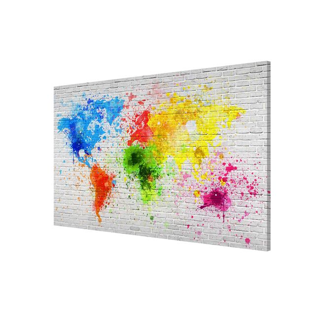 Lavagna magnetica - White Brick Wall World Map - Panorama formato orizzontale