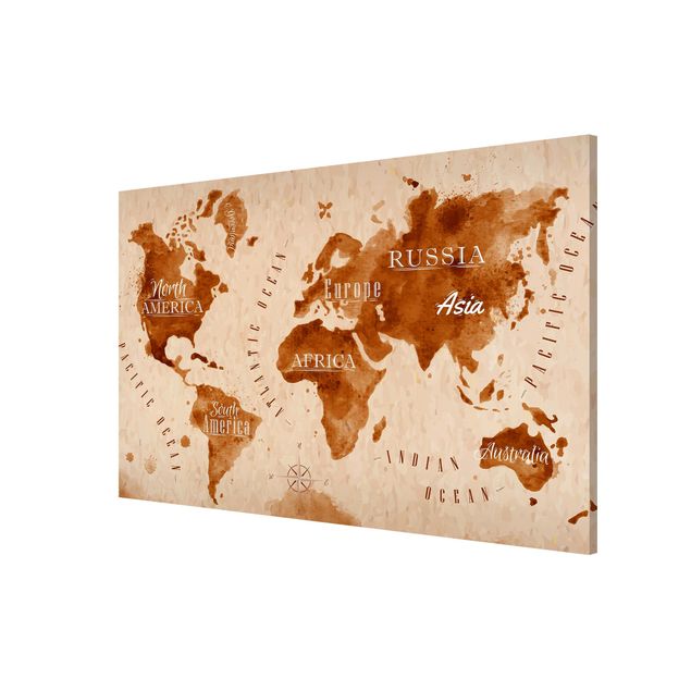 Lavagna magnetica - World Map Watercolor Beige Brown - Formato orizzontale 3:2