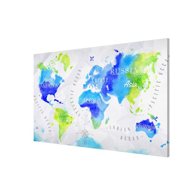 Lavagna magnetica - World Map Watercolor Blue Green - Formato orizzontale 3:2