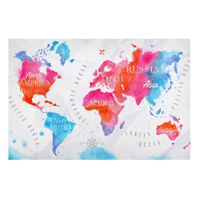 Lavagna magnetica - World Map Watercolor Red Blue - Formato orizzontale 3:2