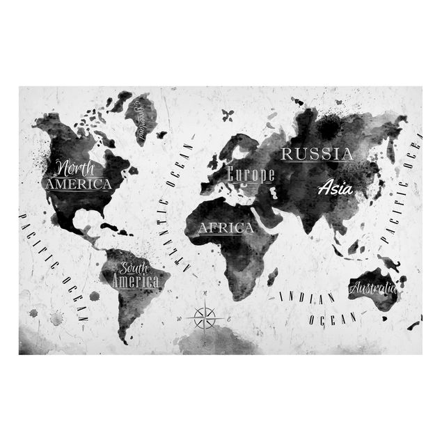 Lavagna magnetica - World Map Watercolor Black - Formato orizzontale 3:2