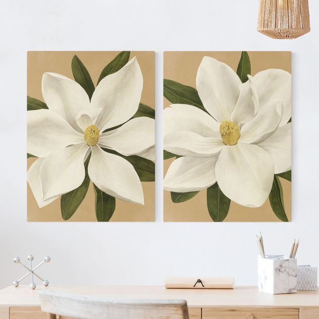Stampe su tela fiori Magnolia su oro
