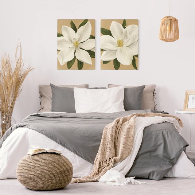 Quadri moderni per soggiorno Magnolia su oro