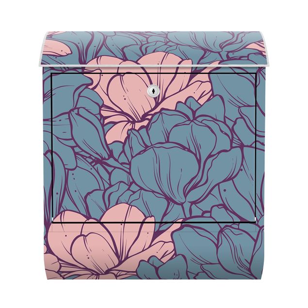 Cassetta postale - Mare di fiori di magnolia in rosa antico e petrolio