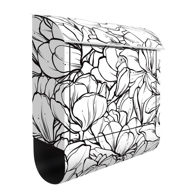 Cassetta postale - Mare di fiori di magnolia in bianco e nero