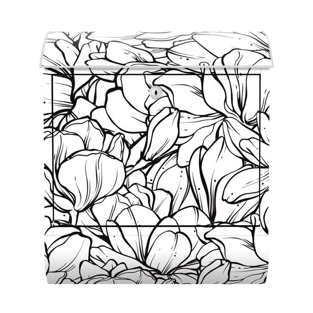 Cassetta postale - Mare di fiori di magnolia in bianco e nero