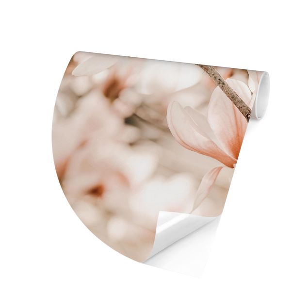 Carta da parati rotonda autoadesiva - Ramo di magnolia in stile vintage