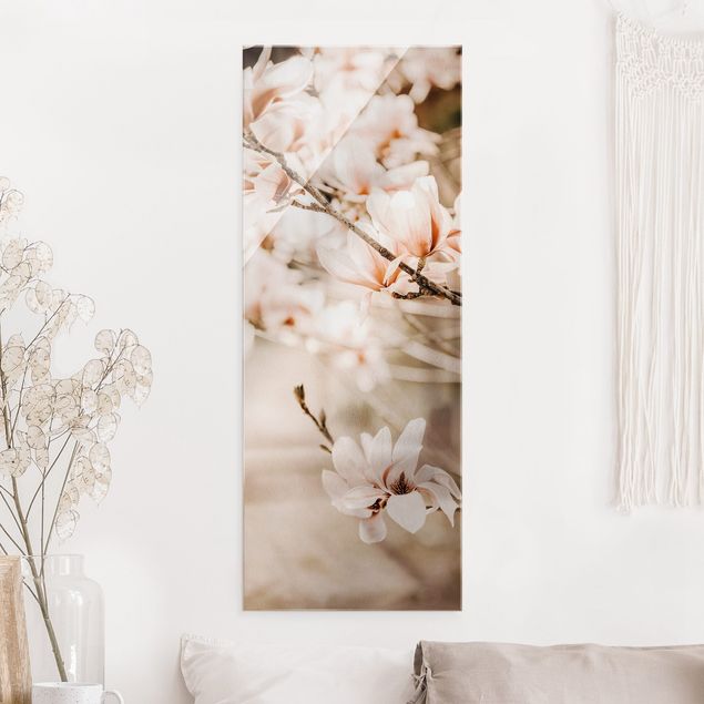 Lavagna magnetica in vetro Ramoscello di magnolia in stile vintage