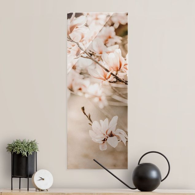 Quadro in vetro - Ramo di magnolia in stile vintage