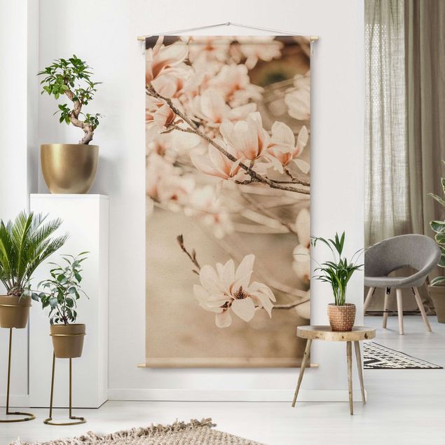 Arazzi da parete grande Ramo di magnolia in stile vintage