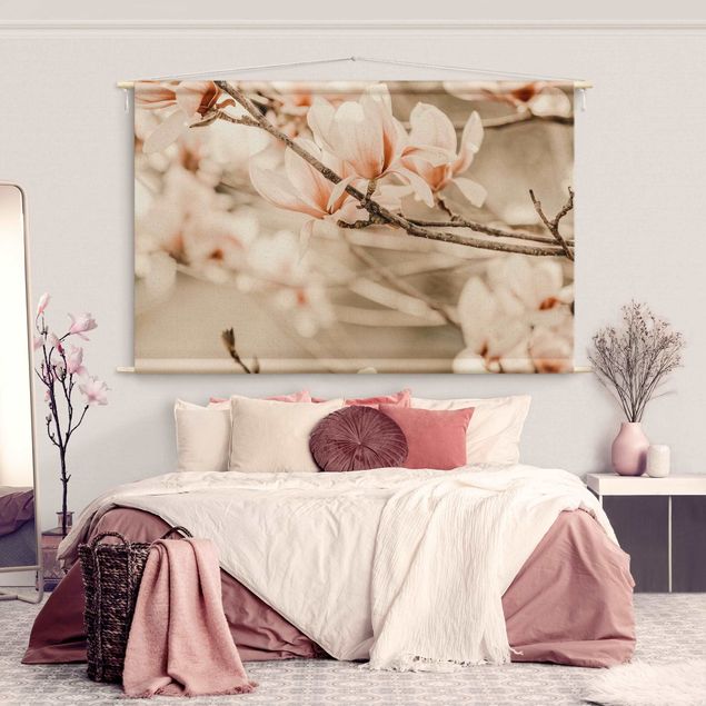 Arazzi da parete grande Ramo di magnolia in stile vintage