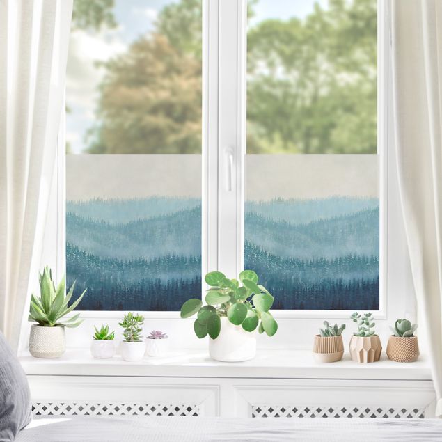 Decorazione per finestre - Montagne dipinte con conifere