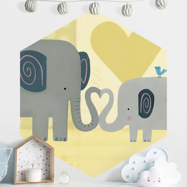 Carta da parati per bambini animali Io e la mamma - Elefanti
