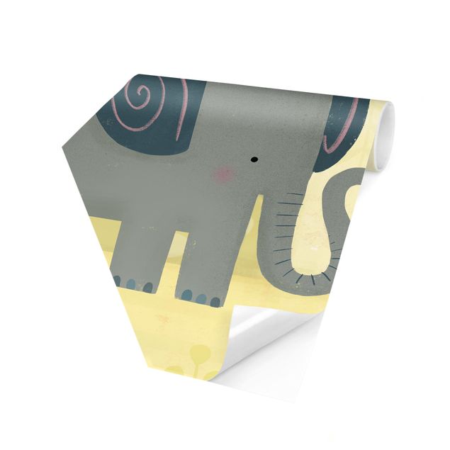 Carta da parati esagonale adesiva con disegni - Io e la mamma - Elenfanti