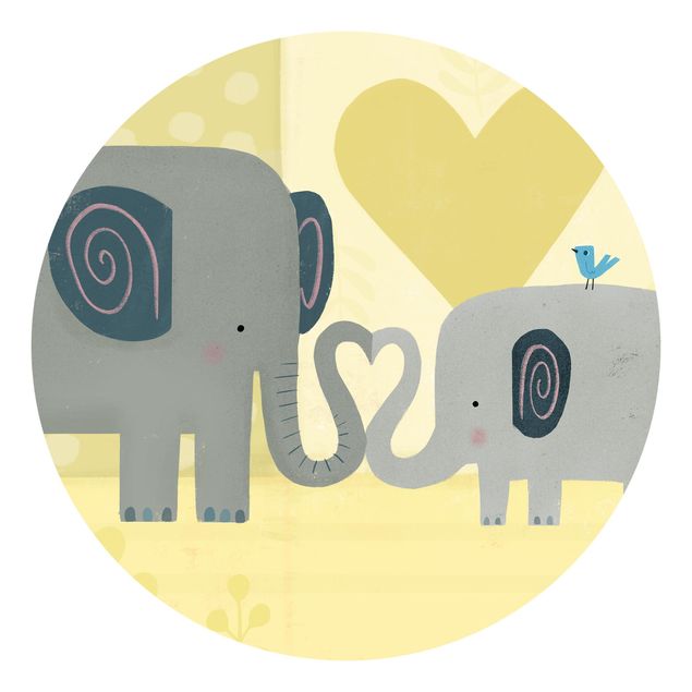 Carta da parati rotonda autoadesiva - Io e mia madre - gli elefanti