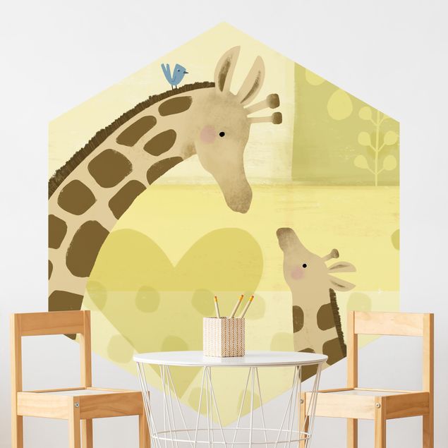 Carta da parati per bambini animali Io e la mamma - Giraffe