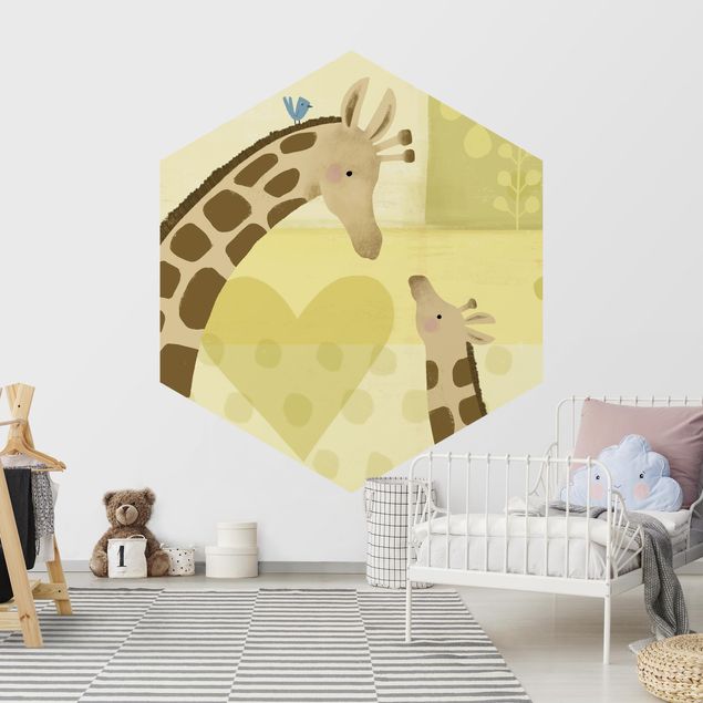 Carta da parati esagonale adesiva con disegni - Io e la mamma - Giraffe