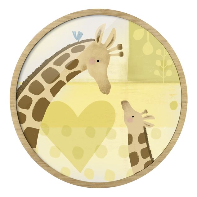 Quadro rotondo incorniciato - Io e la mamma - Giraffe