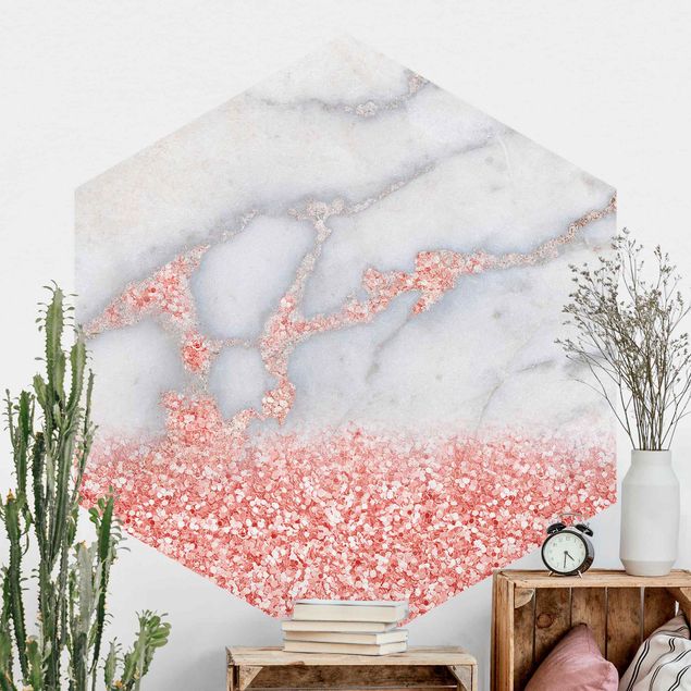 Tapete abstrakte Optik Effetto marmo con coriandoli rosa