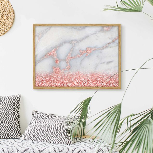quadro astratto Effetto marmo con coriandoli rosa chiaro