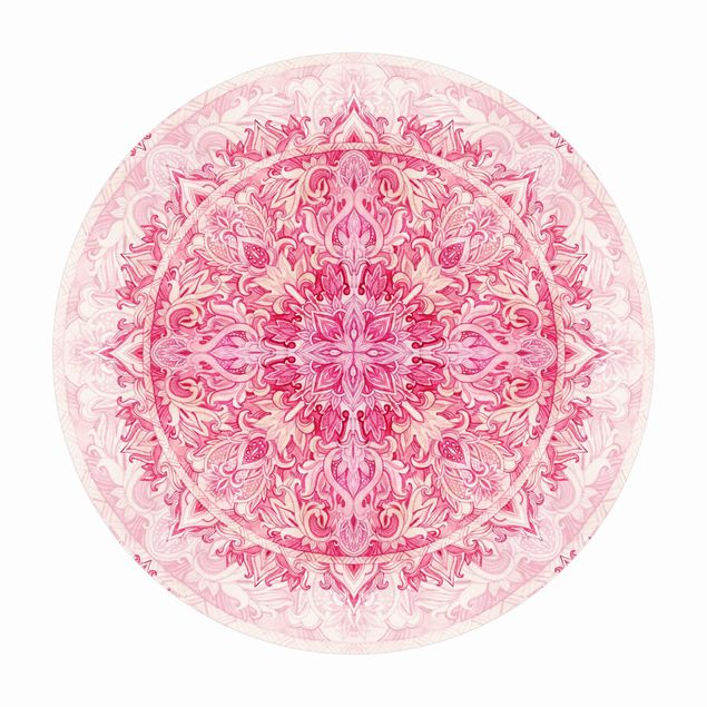 Tappeto in vinile rotondo - Ornamento mandala in acquerello pink