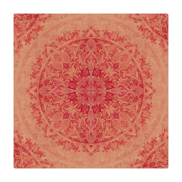 Tappetino di sughero - Ornamento mandala in acquerello pink - Quadrato 1:1