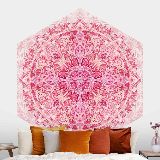 carta da parati effetto acquerello Mandala Acquerello Ornamento Disegno Rosa