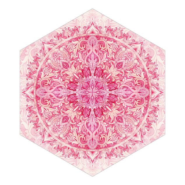 Carta da parati ornamentale soggiorno Mandala Acquerello Ornamento Disegno Rosa