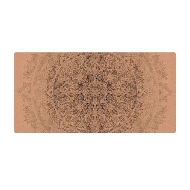 Tappetino di sughero - Ornamento mandala con trama in acquerello bianco e nero - Formato orizzontale 2:1