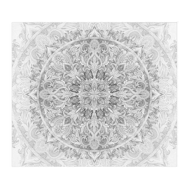 Rivestimento per doccia - Mandala ad acquerello con motivo ornamentale bianco e nero
