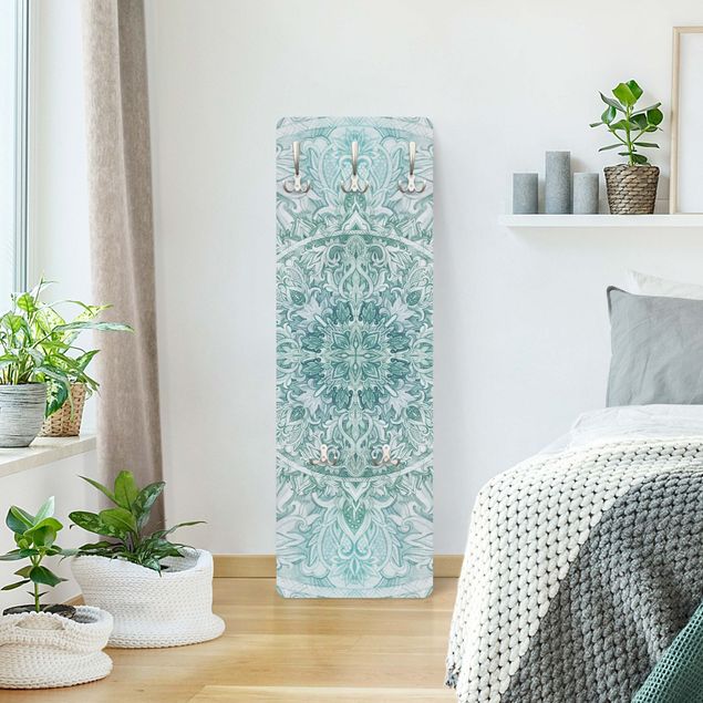 Appendiabiti moderno - Ornamento mandala con trama in acquerello turchese