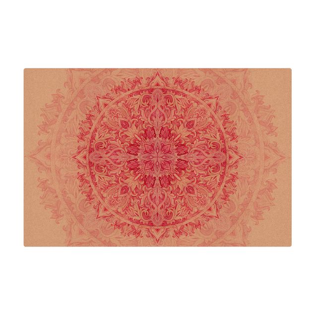 Tappetino di sughero - Ornamento mandala in acquerello rosa - Formato orizzontale 3:2