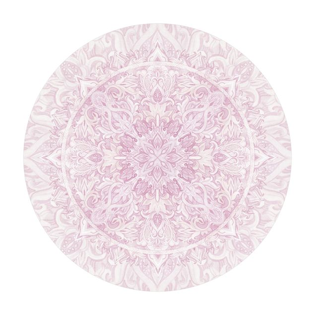 Tappeto in vinile rotondo - Ornamento mandala in acquerello rosa
