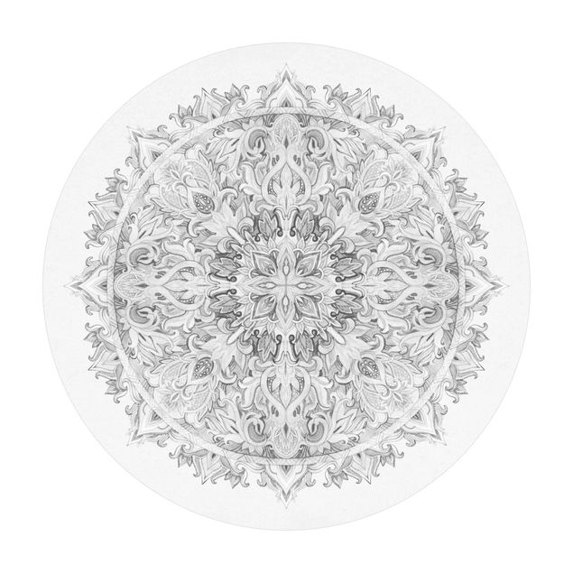 Tappeto in vinile rotondo - Ornamento mandala in acquerello bianco e nero