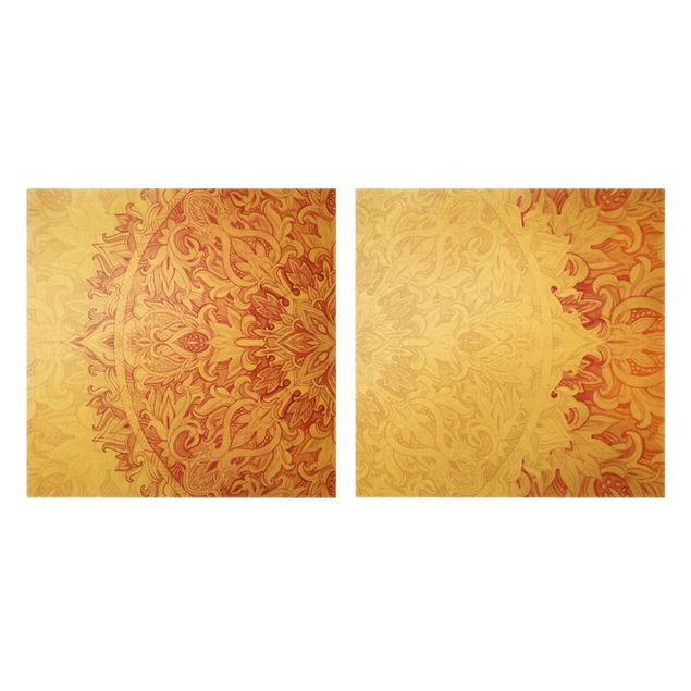Stampa su tela 2 parti - Mandala ornamentale in acquerello set beige e fucsia