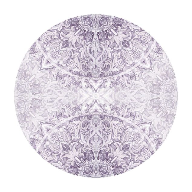 Tappeto in vinile rotondo - Ornamento mandala in acquerello violetto