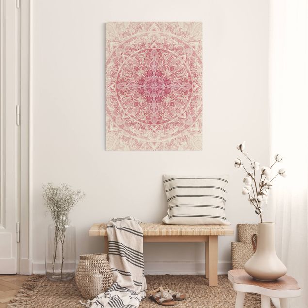 Quadri moderni per soggiorno Mandala - Acquerelli Sole Ornamento Rosa Chiaro