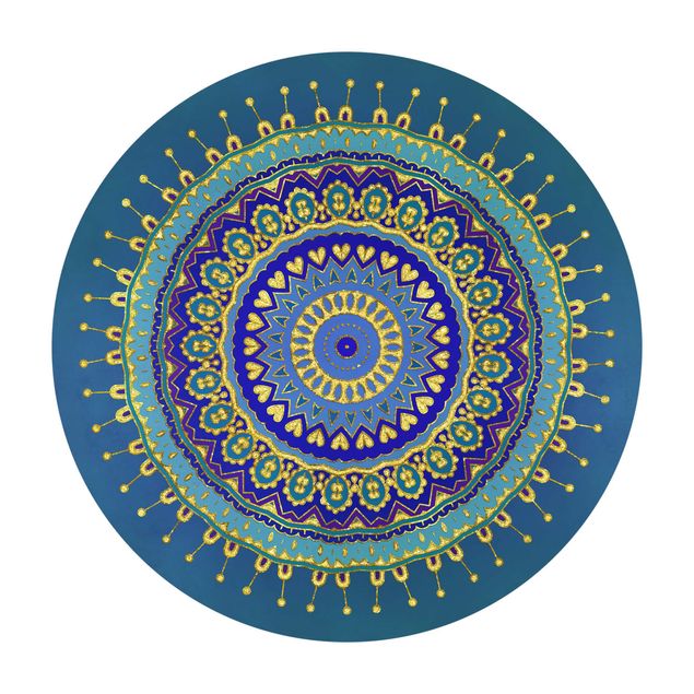Tappeto in vinile rotondo - Mandala in blu e oro