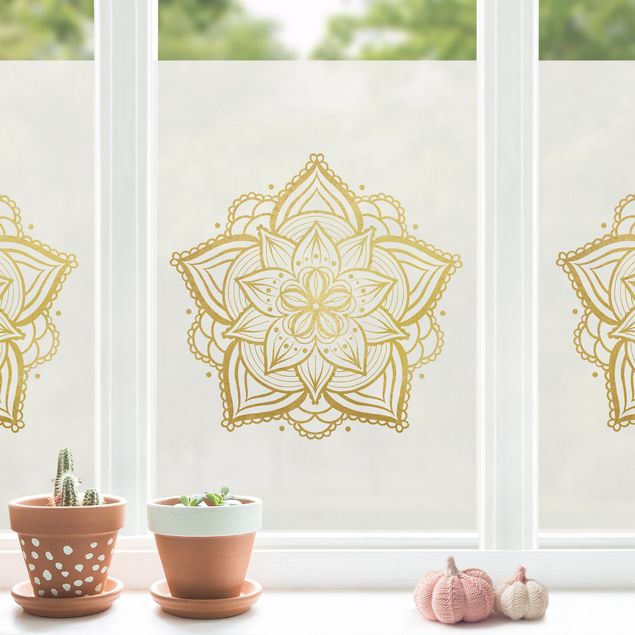 Pellicola per vetri con disegni Illustrazione di fiore mandala in bianco e oro