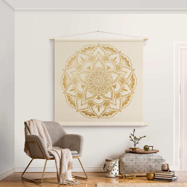 Arazzi da parete moderno Fiore mandala oro e bianco